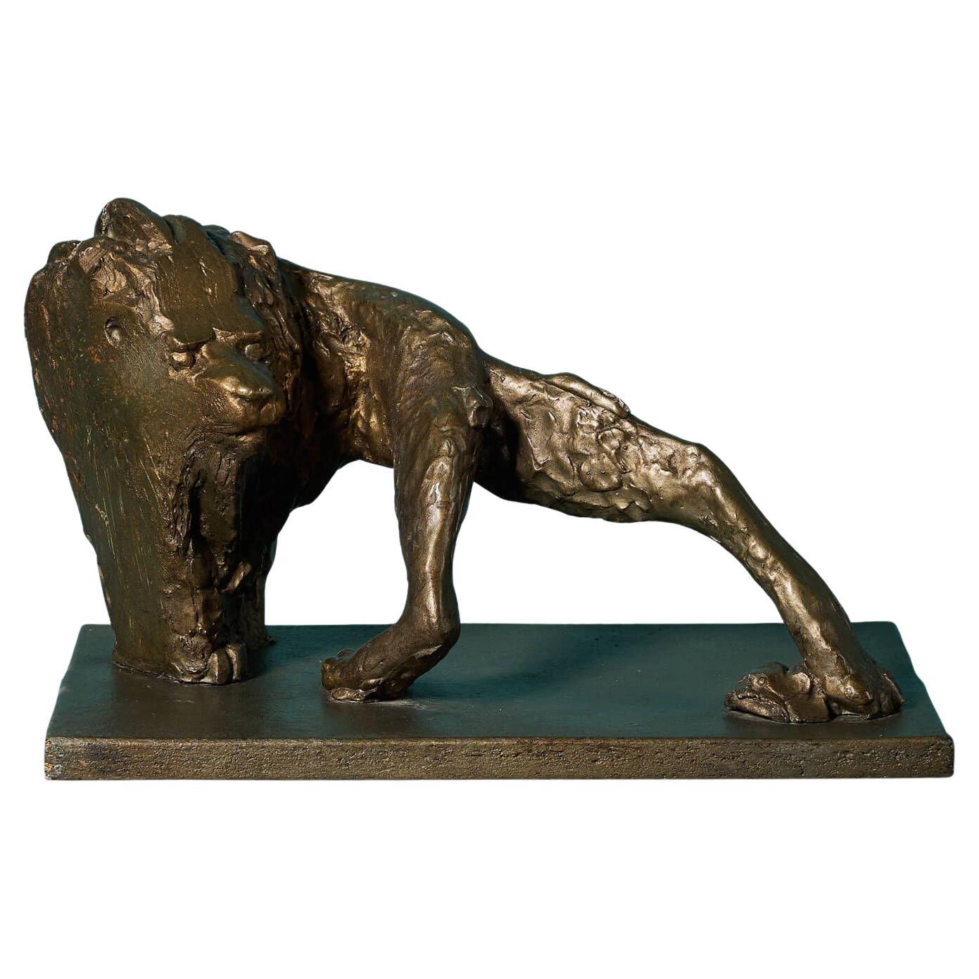 John W. Mills (1933-2023) Bronzed Prowling Lion Sculpture