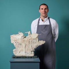 John W. Mills (1933-2023) Equestrian Horserace Sculpture on Marble Base