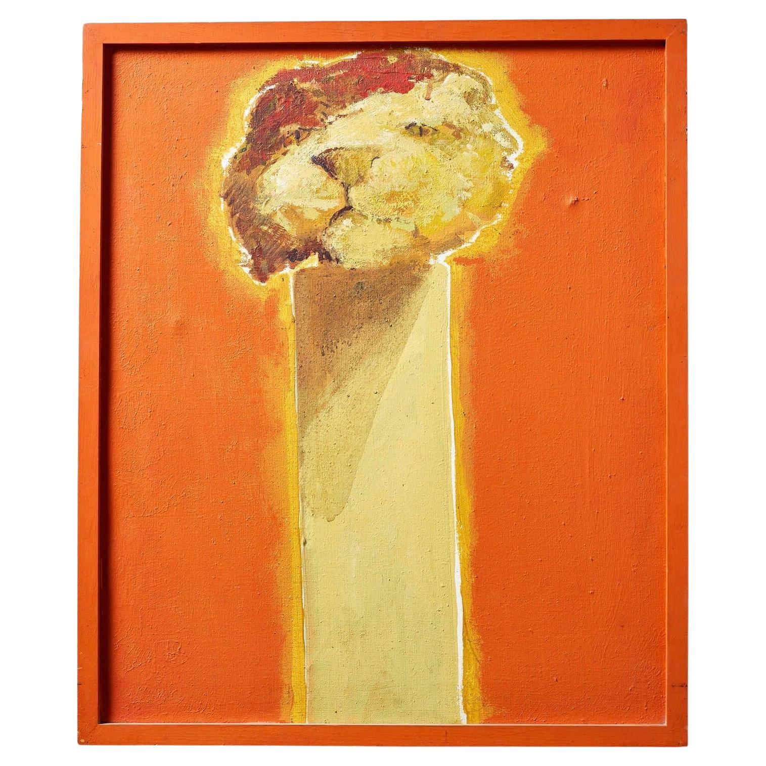 John W. Mills (1933-2023) 'There's a Lion in the Museum' Framed Oil on Canvas For Sale