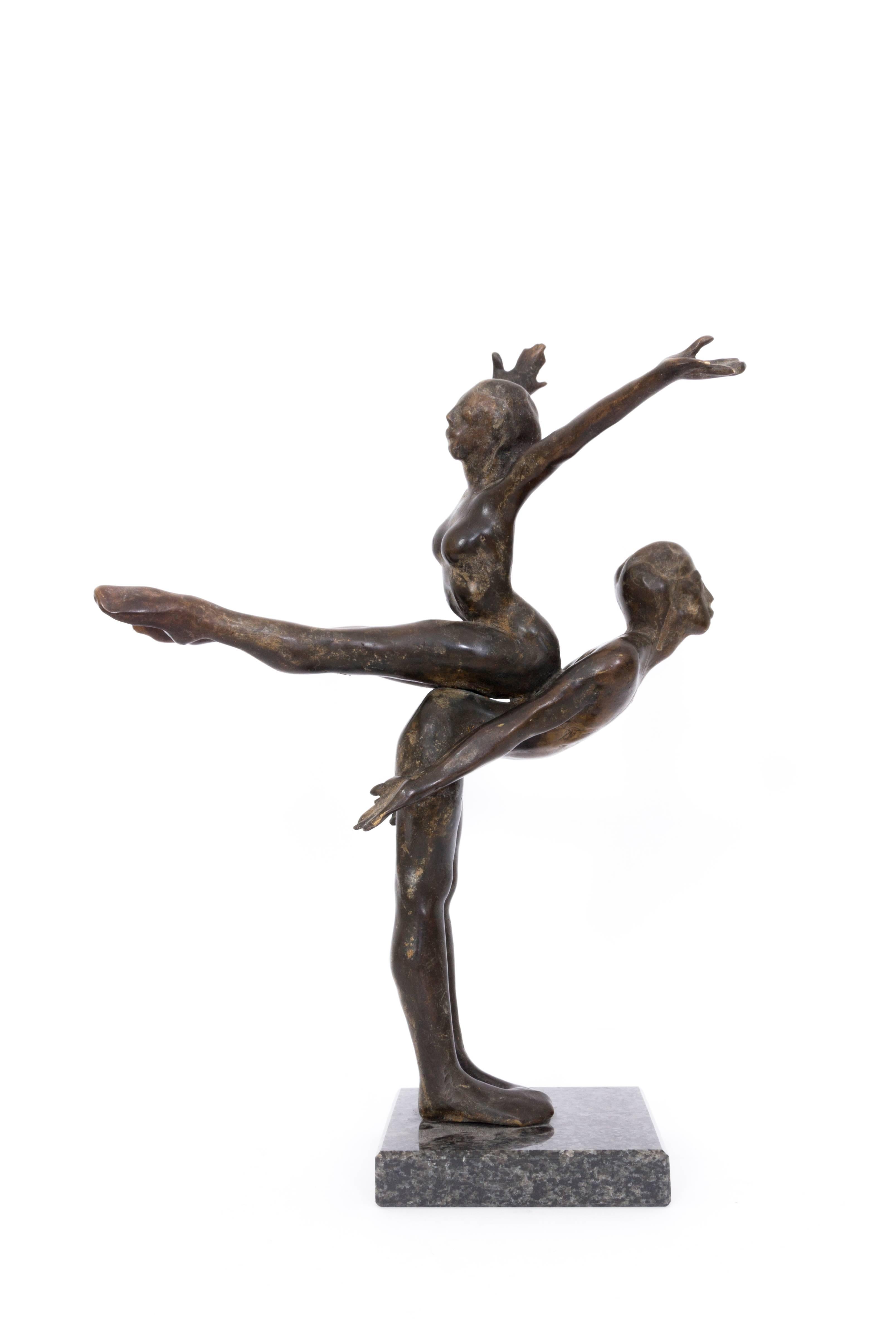 John W. Mills Figurative Sculpture - Jerome Robbins - Bronze, Sculpture, Ballet Dancers, Art Deco, Lifting Pose, 20th