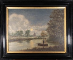 John W. Pharez - 1920 Oil, Moonlit River Scene