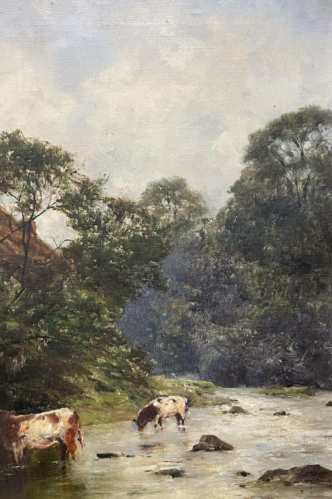 John Wallace (1841-1905) Signed Antique Oil - Cattle Watering from Stream - 1904 1