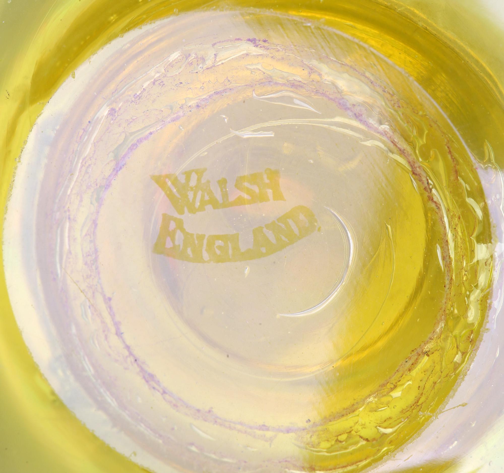 Art Glass John Walsh Walsh English Art Deco Iridescent Sunbeam Pedestal Glass Bowl For Sale