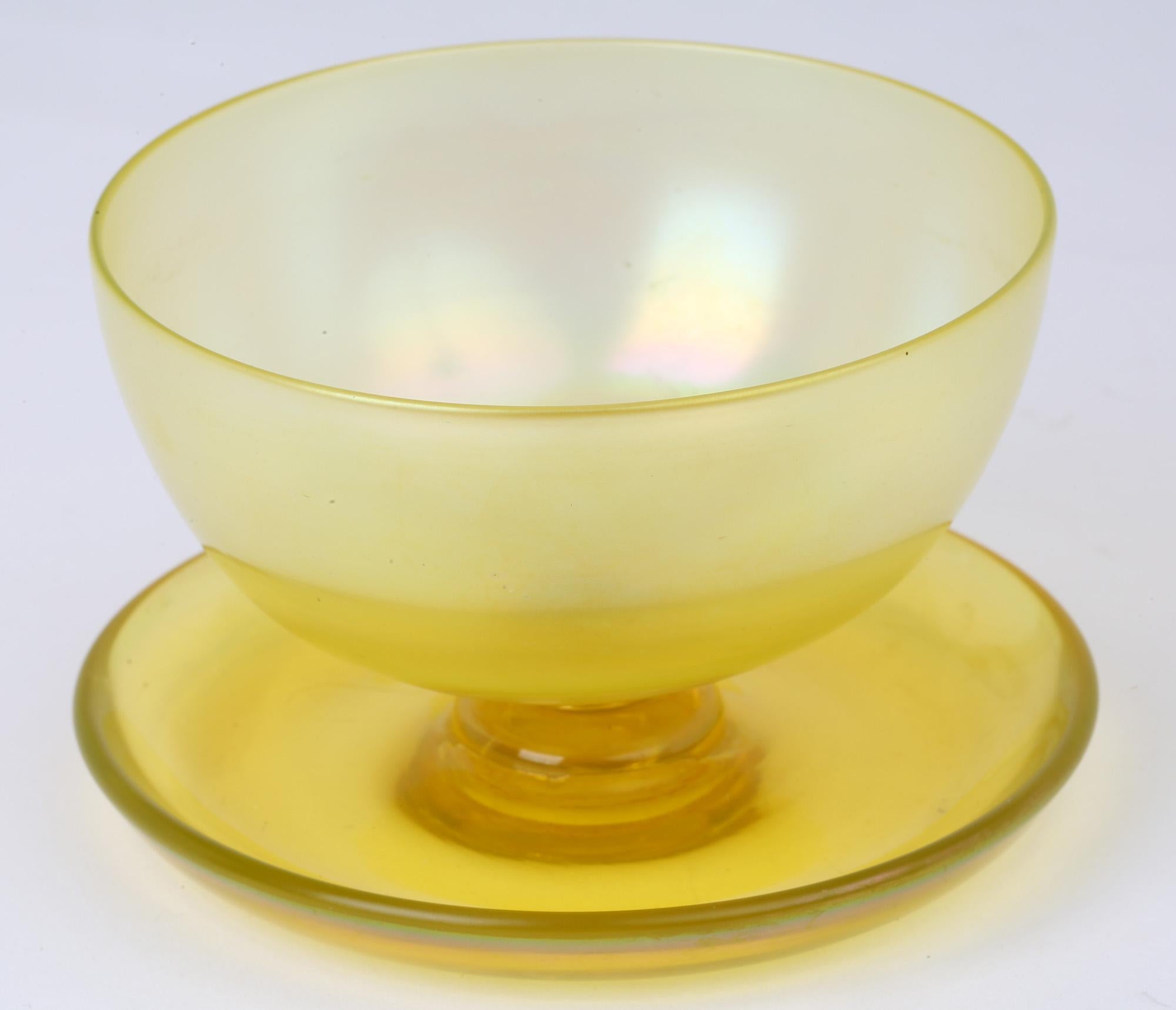 John Walsh Walsh English Art Deco Iridescent Sunbeam Pedestal Glass Bowl For Sale 1