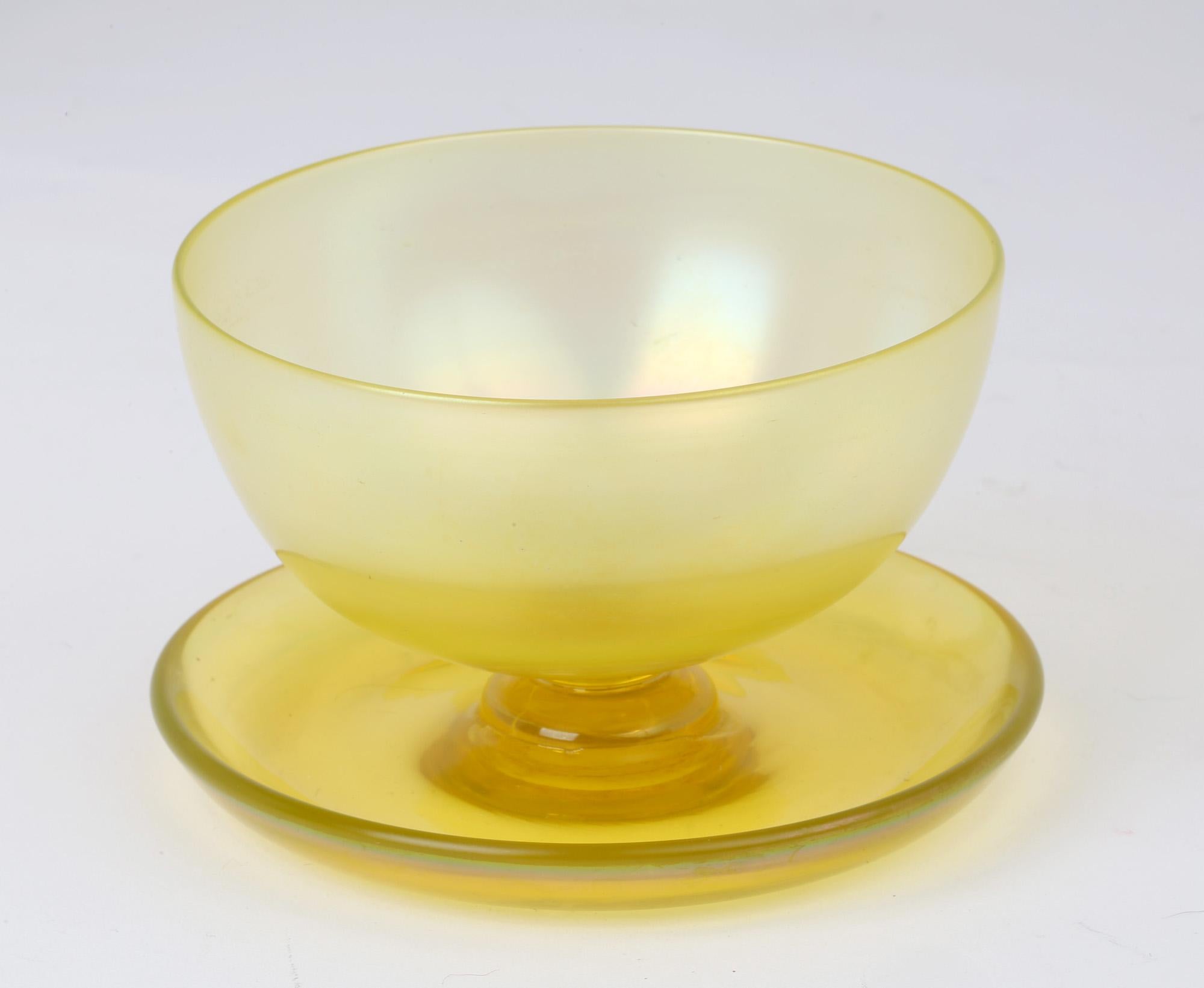 John Walsh Walsh English Art Deco Iridescent Sunbeam Pedestal Glass Bowl For Sale 3