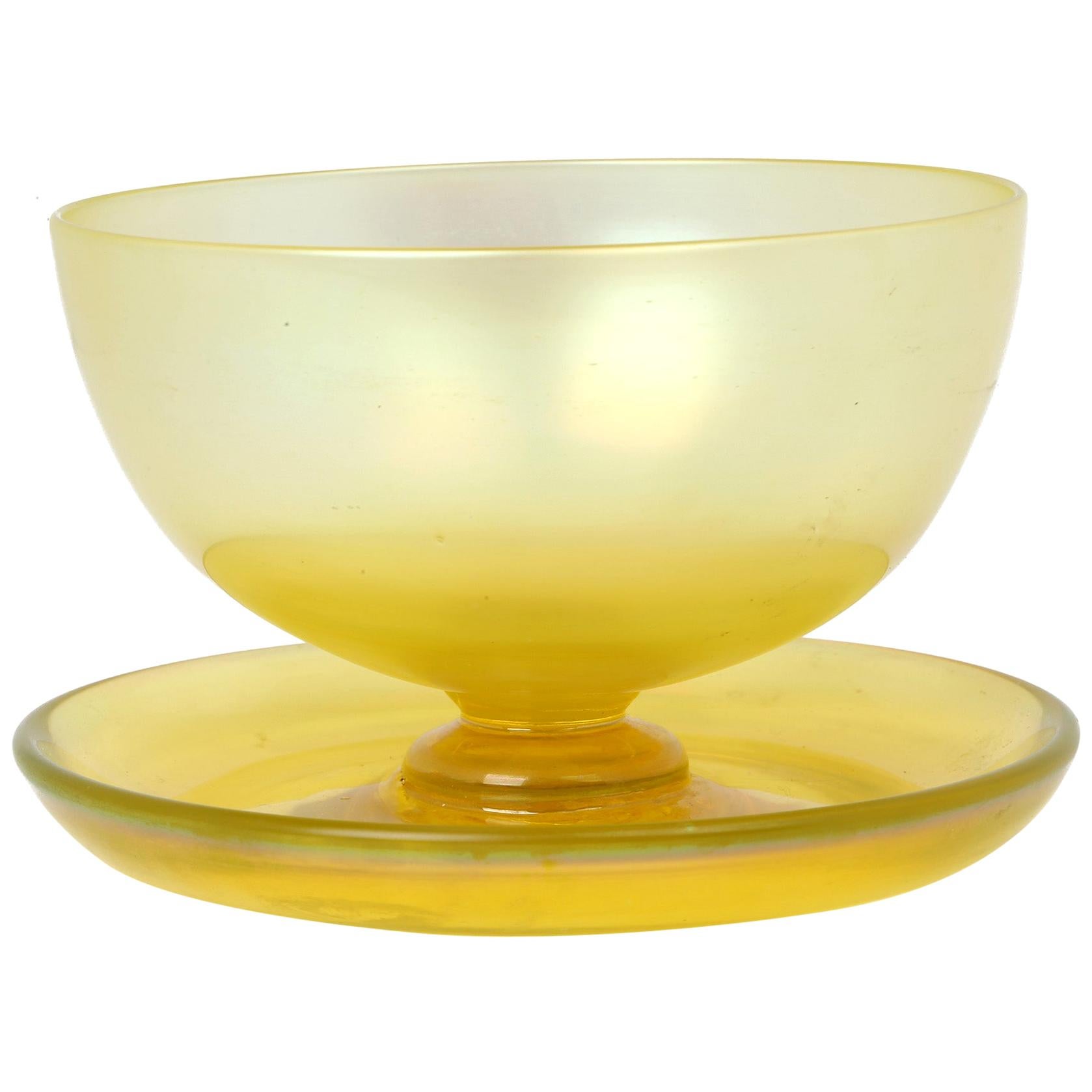 John Walsh Walsh English Art Deco Iridescent Sunbeam Pedestal Glass Bowl