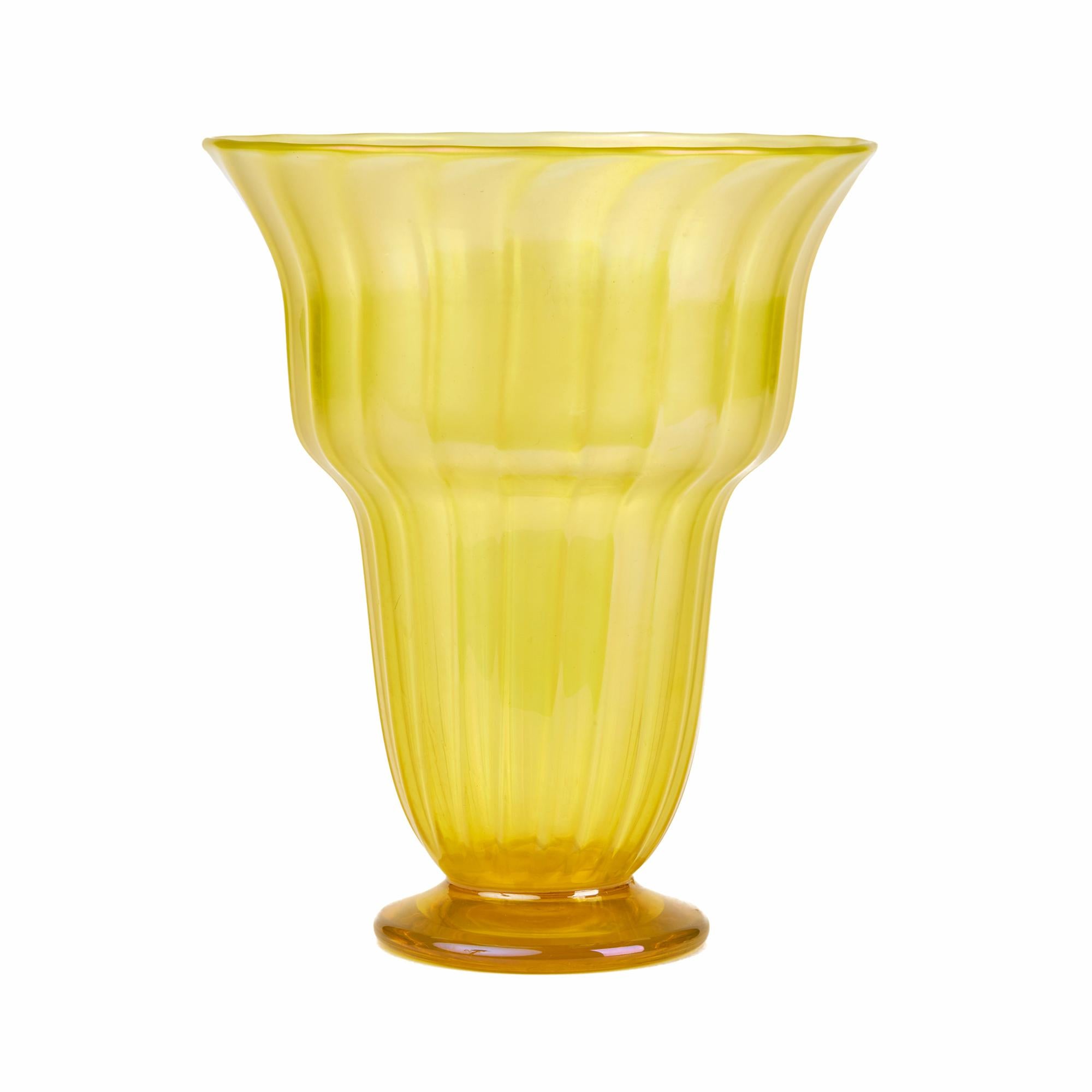 John Walsh Walsh Large Iridescent Sunbeam Art Glass Vase, circa 1929 3