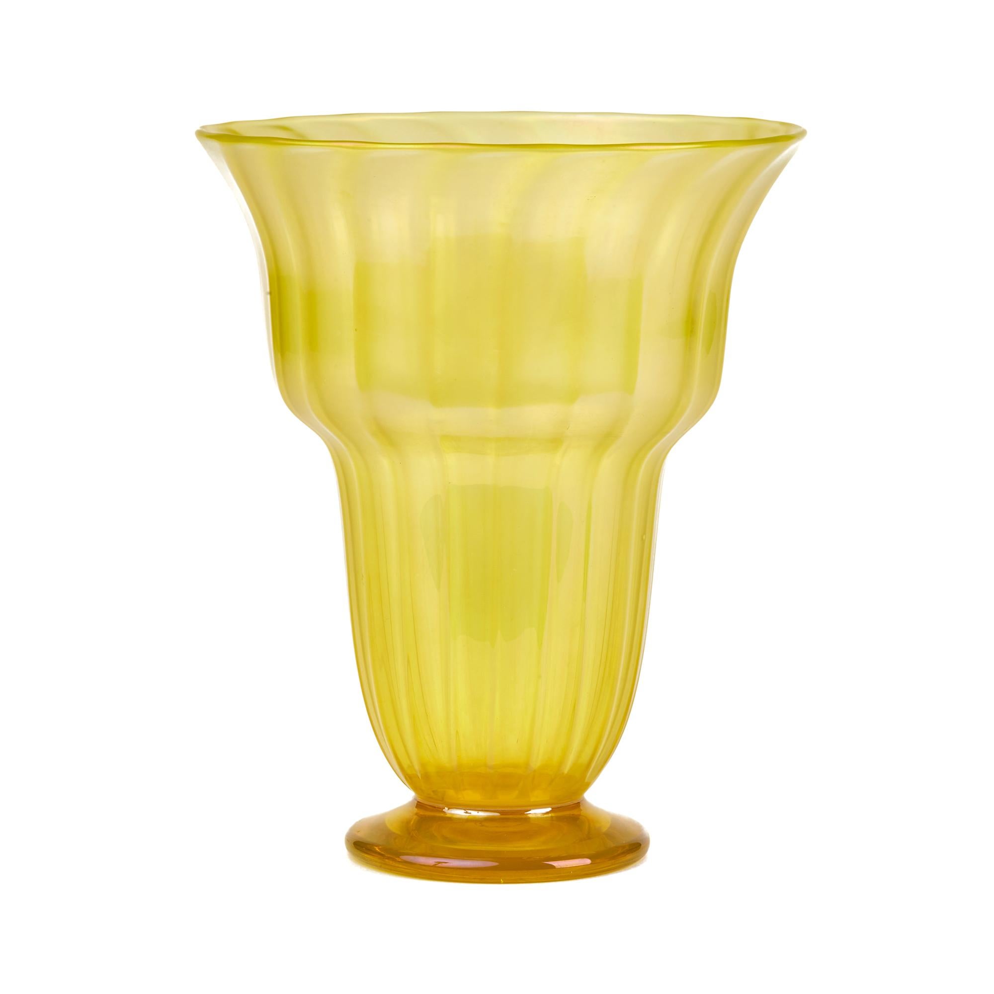 John Walsh Walsh Large Iridescent Sunbeam Art Glass Vase, circa 1929 1