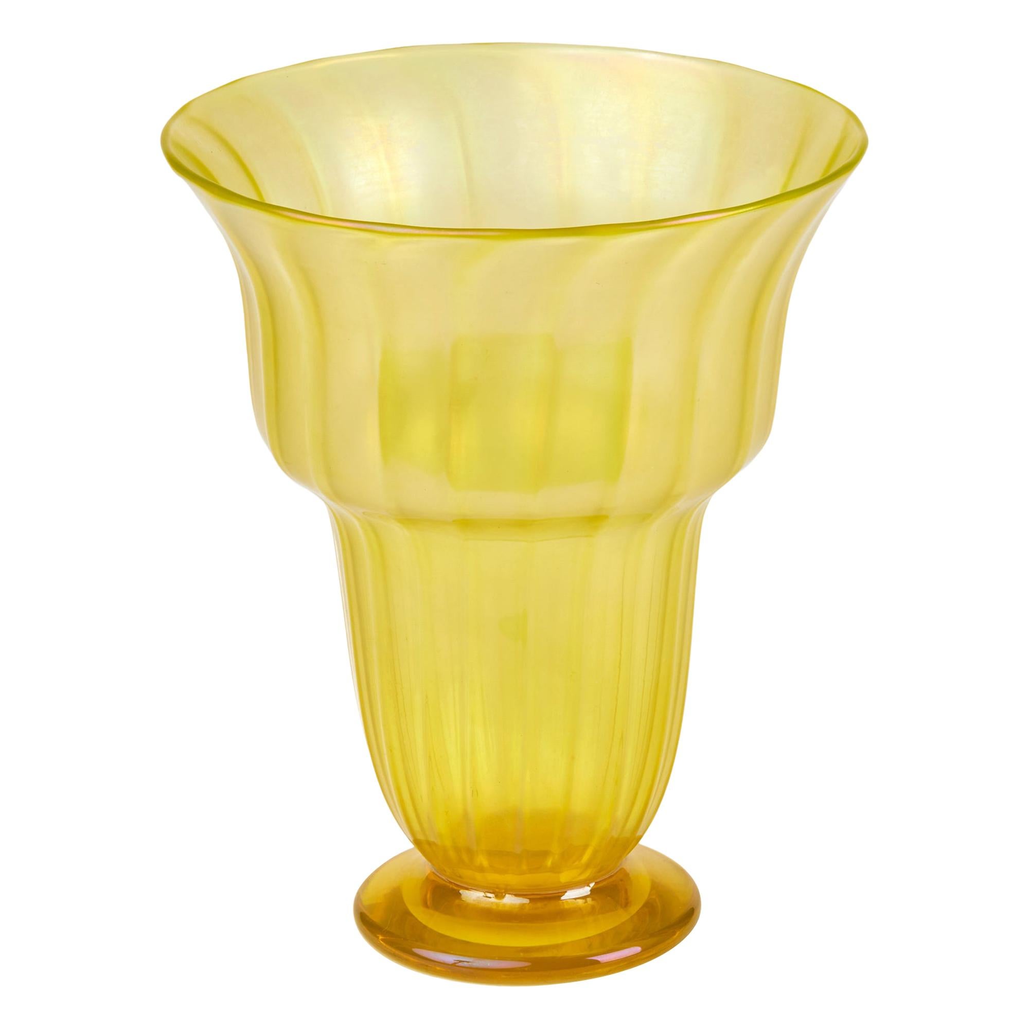 John Walsh Walsh Large Iridescent Sunbeam Art Glass Vase, circa 1929