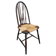 John Wanamaker English Windsor Walnut and Rush  Brass Back Chair, Circa 1900s