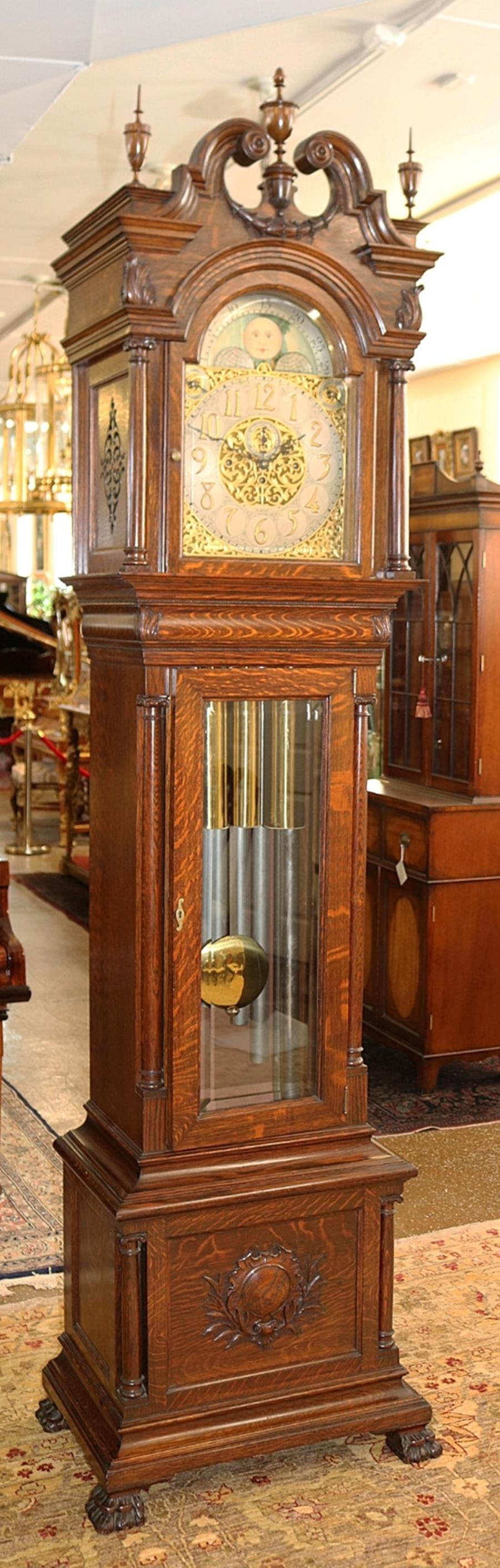 Inconnu John Wanamaker Philadelphia Oaks 9 Tube Grandfather Tall Case Clock  Circa 1904 en vente