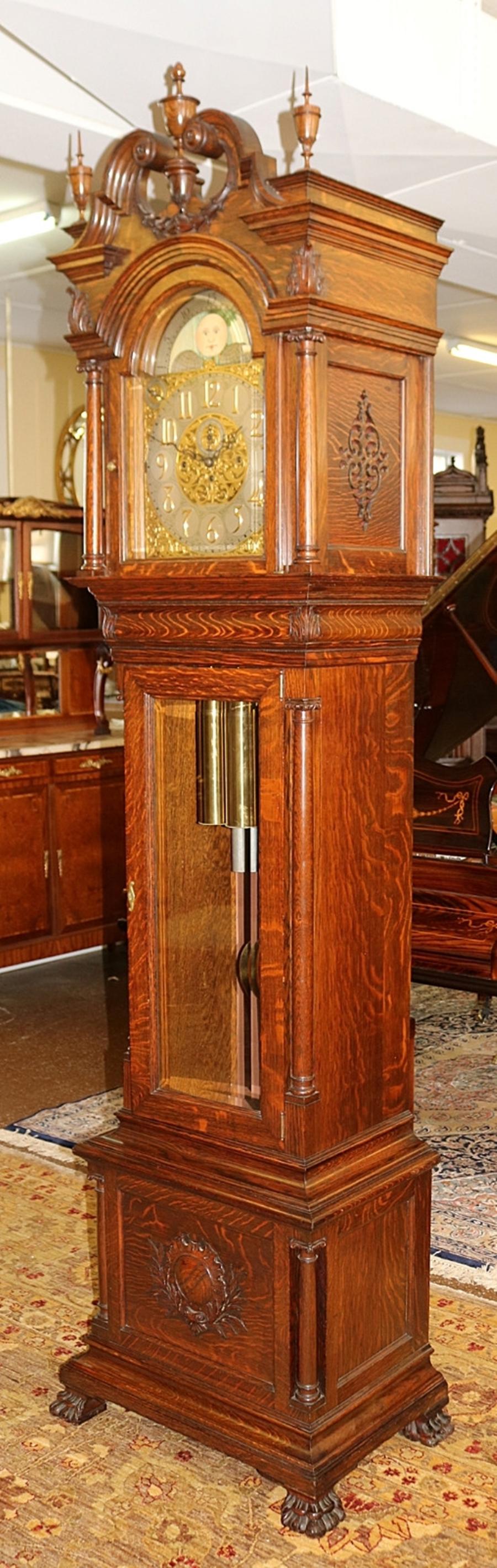 John Wanamaker Philadelphia Oaks 9 Tube Grandfather Tall Case Clock  Circa 1904 Bon état - En vente à Long Branch, NJ