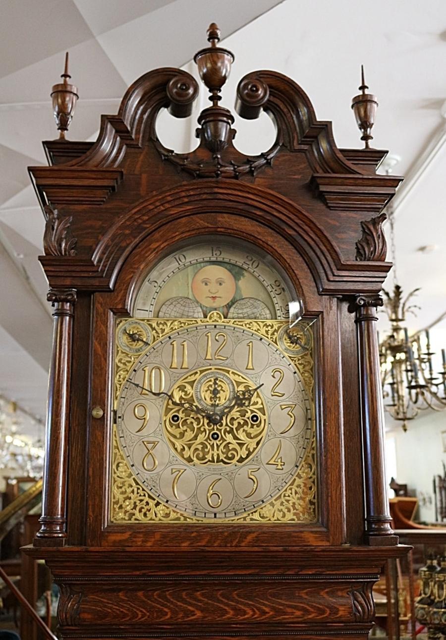 Early 20th Century John Wanamaker Philadelphia Oak 9 Tube Grandfather Tall Case Clock  Circa 1904 For Sale