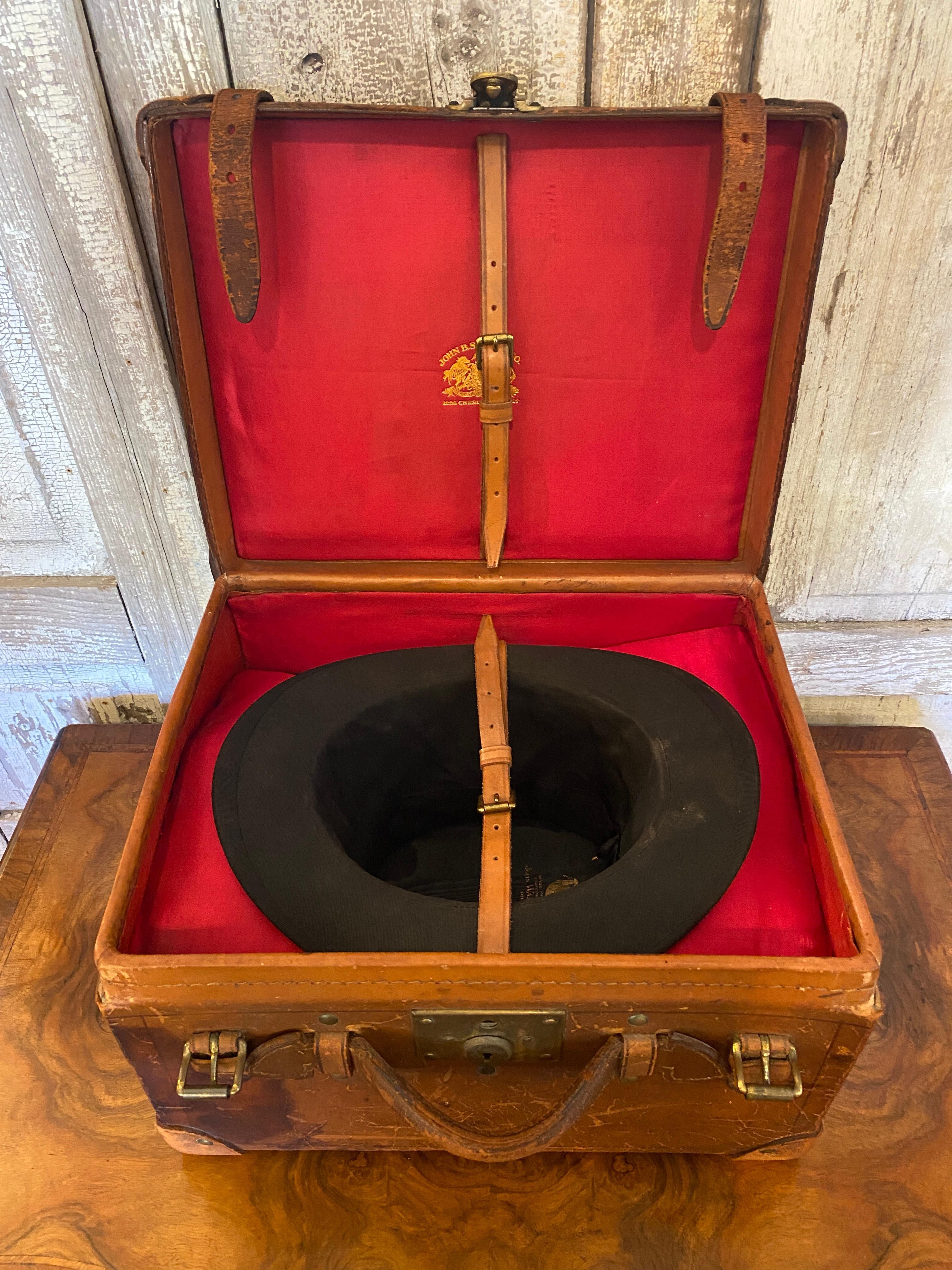 French Early 20th Century, John Wanamaker Top Hat with Fitted Leather Travel Case