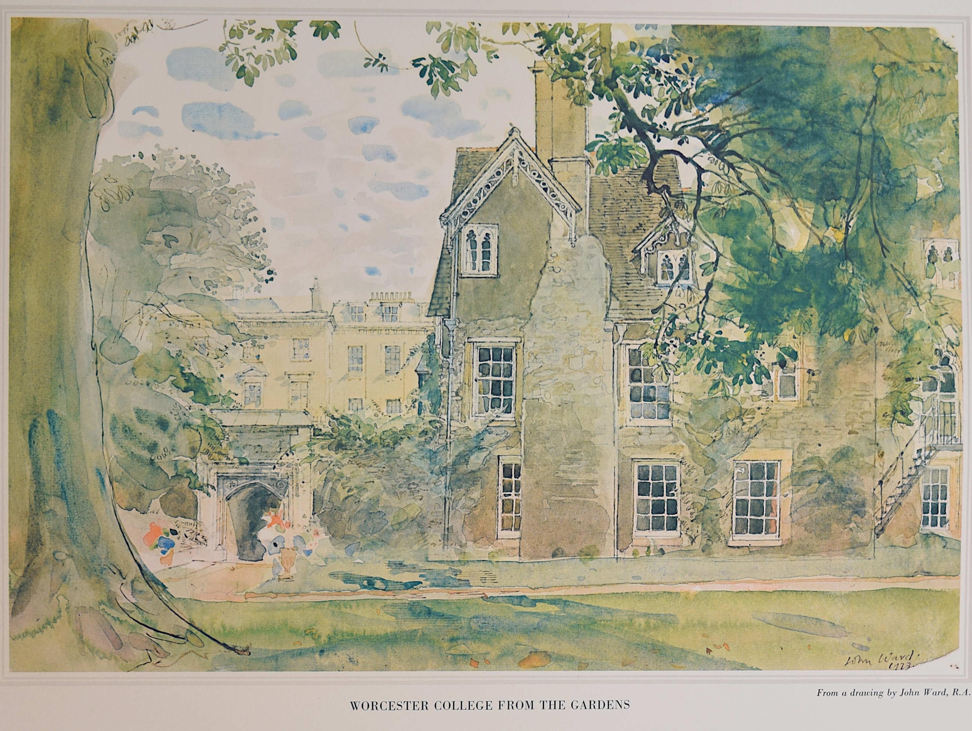 Worcester College from the Gardens, Oxford Almanack Lithograph by John Ward - Print by John Ward RA