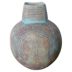 John Ward, Rounded Pot with Squared Neck, Incised Turquoise Patterns, signed