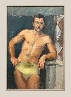 A Large, Compelling 1950s Mid-Century Modern Portrait of a Standing Male Model