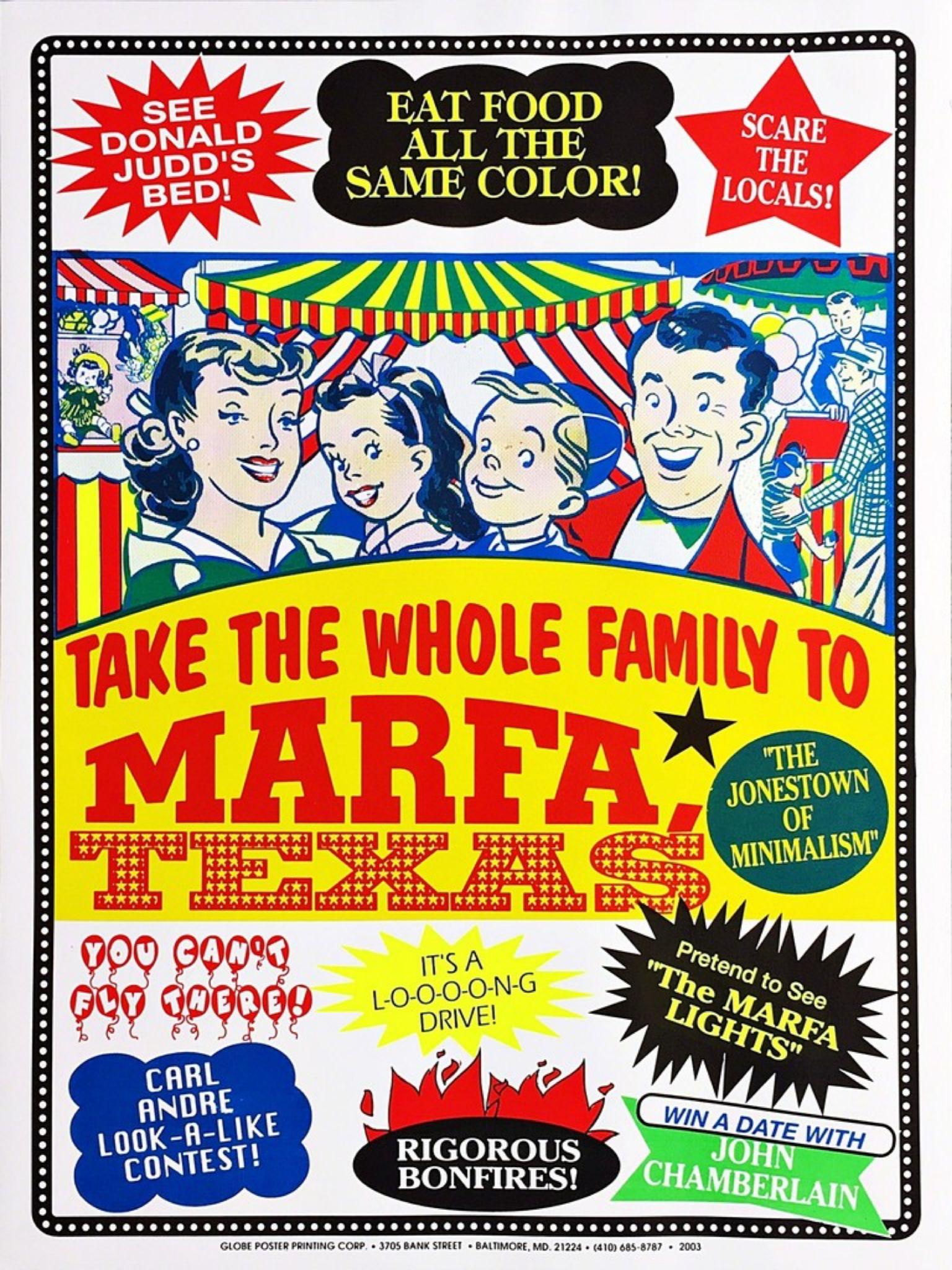Visit Marfa, the Jonestown of Minimalism, print, hand signed/n by John Waters For Sale 2