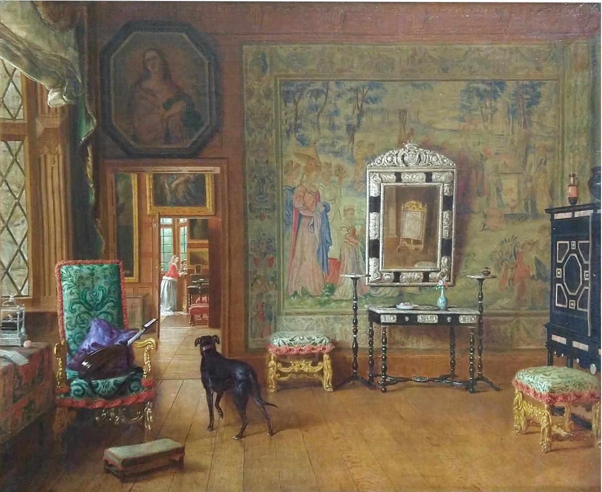 Interior Painting John Watkins Chapman - Intérieur de Knole House, peinture à l'huile sur toile du XIXe siècle