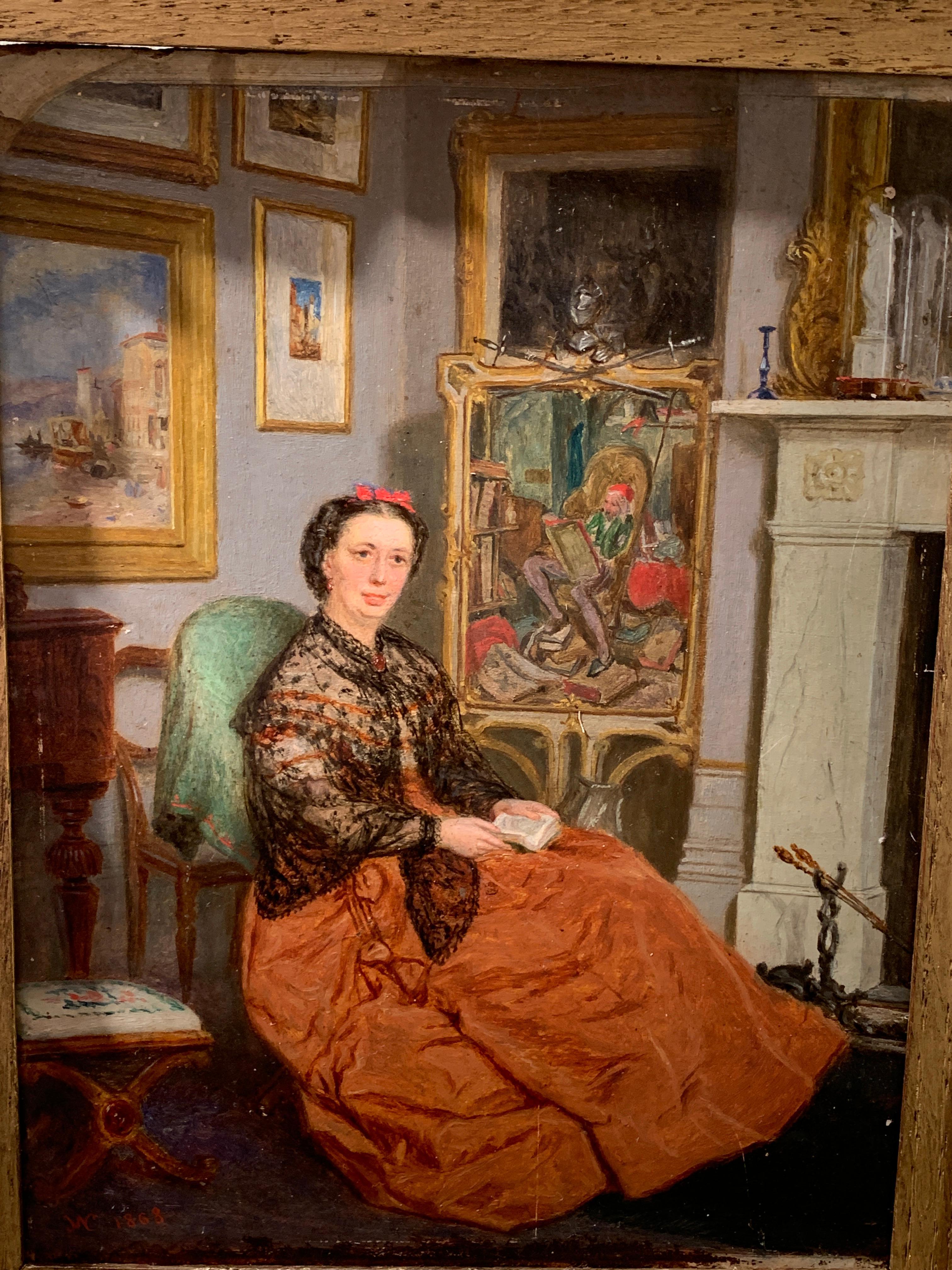 Englisch 19. Jahrhundert viktorianischen antiken Porträt einer sitzenden Dame in ihrem Inneren (Viktorianisch), Painting, von John Watson Chapman