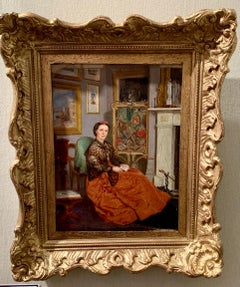 English 19th century Victorian Antique portrait of a seated lady in her Interior