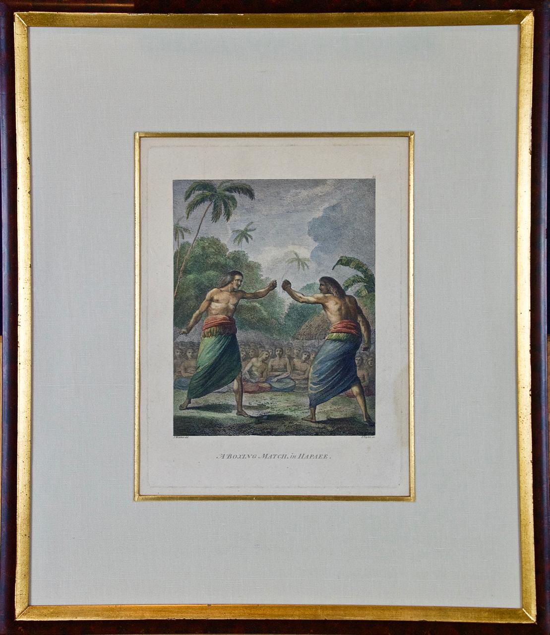 John Webber Landscape Print - "A Boxing Match Hapaee" (Tonga) Engraving of Captain Cook's 3rd Voyage by Webber