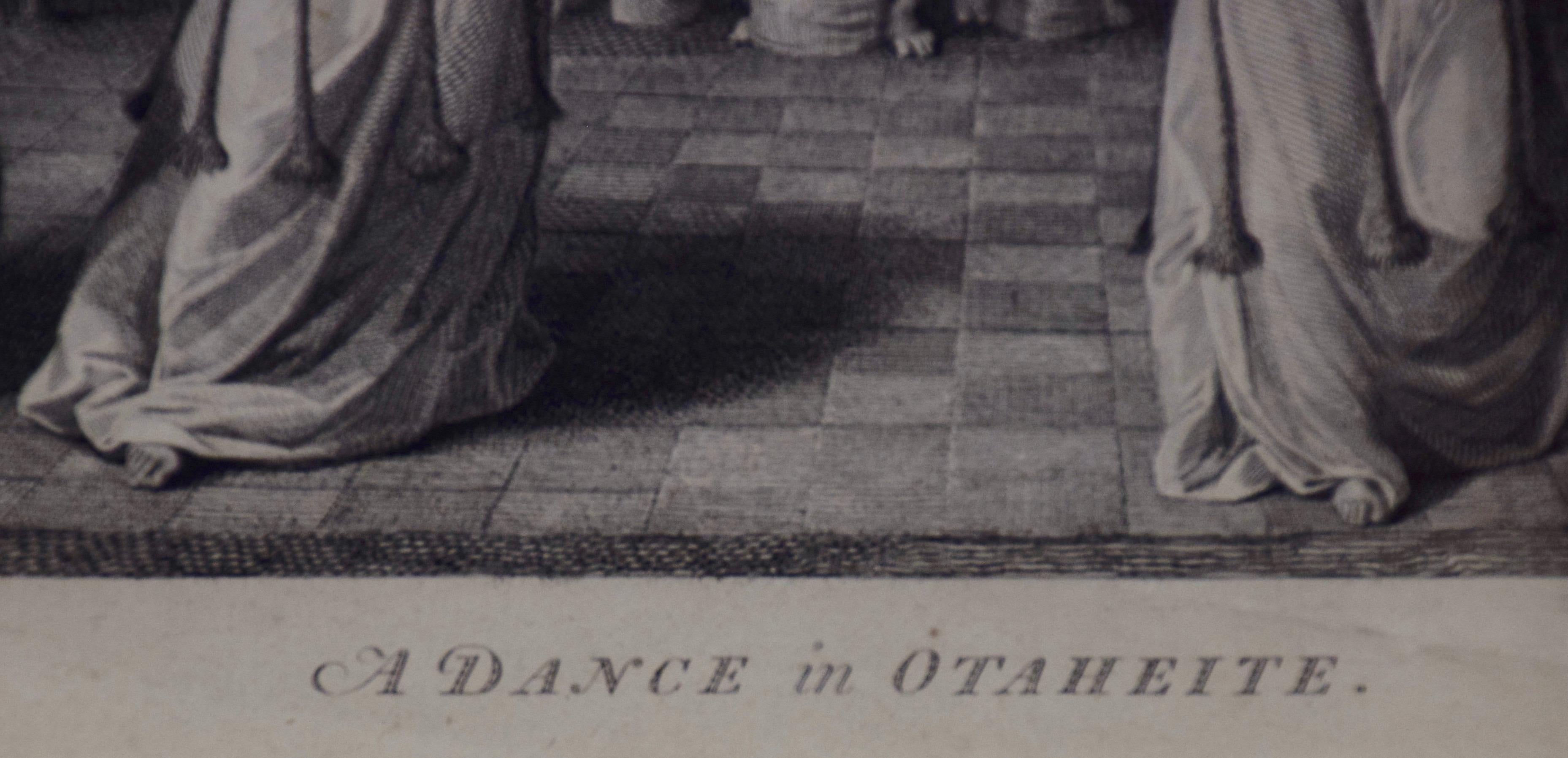 « Une danse à Otaheite » (Tahiti), gravure du troisième voyage du capitaine Cook - Gris Landscape Print par John Webber