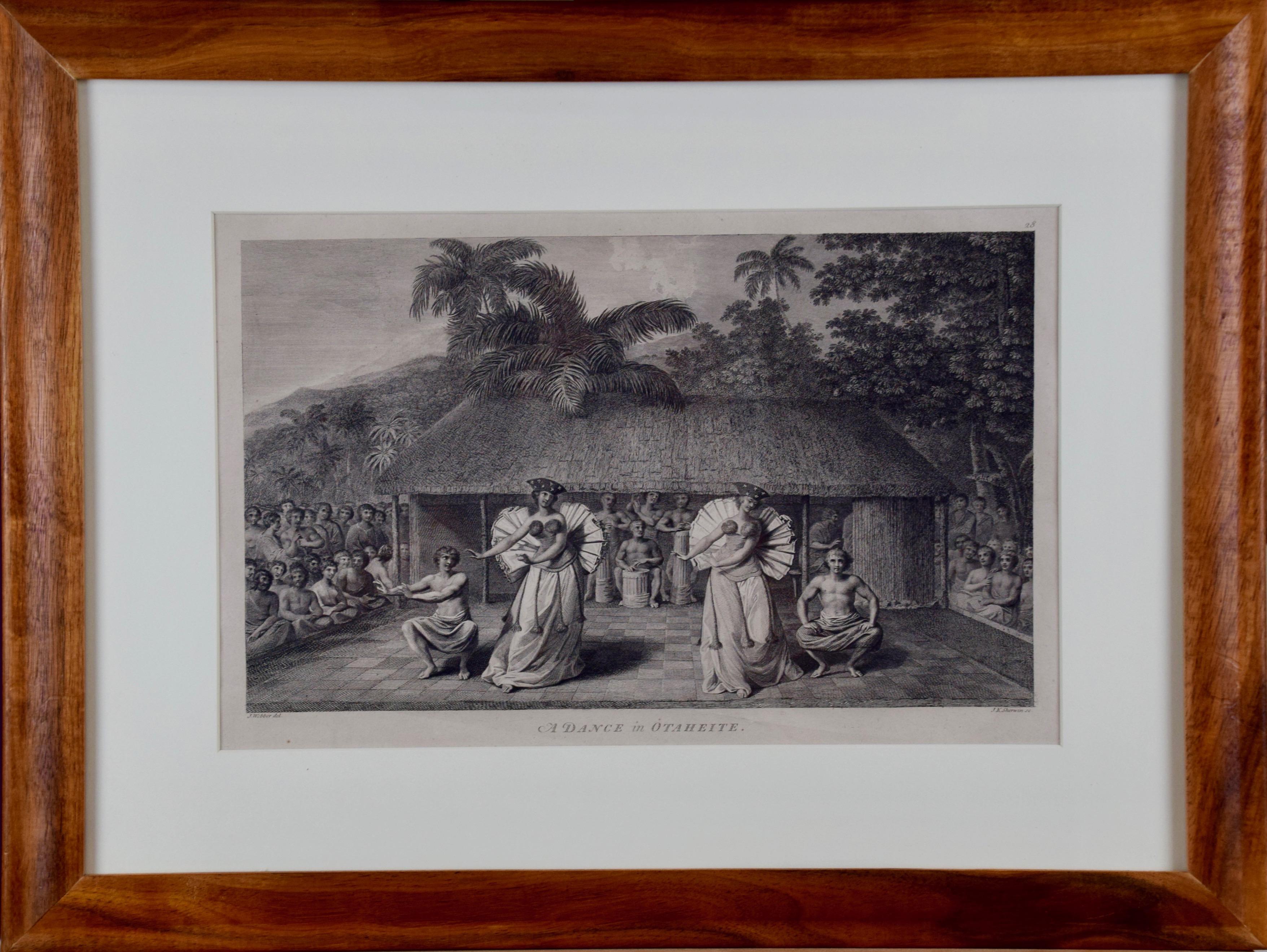 Landscape Print John Webber - « Une danse à Otaheite » (Tahiti), gravure du troisième voyage du capitaine Cook