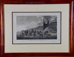 Four Koa Wood Framed 18th C. Engravings from Captain Cook's 3rd Voyage Journal