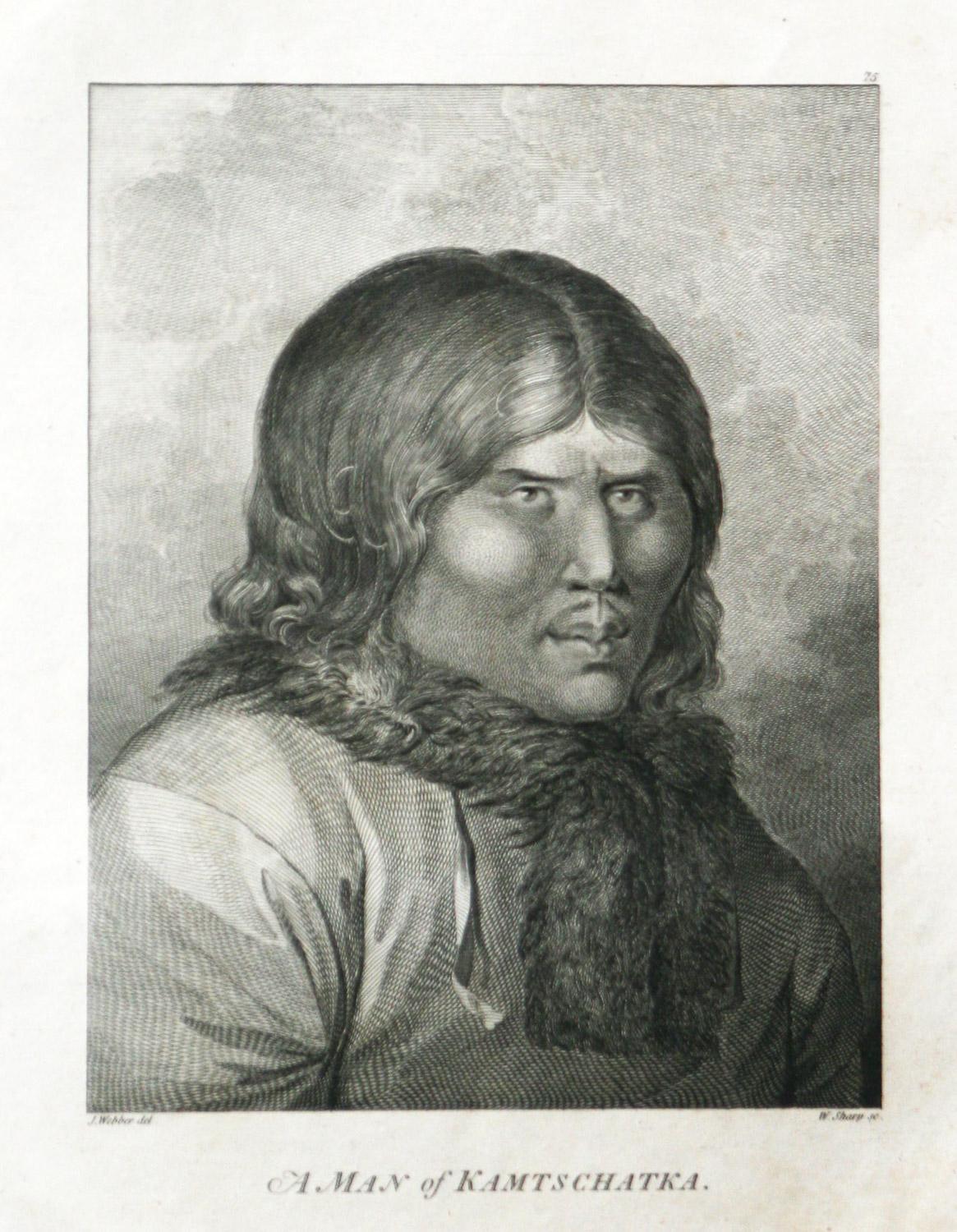 Un homme du Kamtschatka (Russie) est tiré de la première édition de l'atlas de 1784 accompagnant le CAP. James Cook and King ; troisième et dernier voyage du capitaine James Cook. John Webber (1752-1793) était l'artiste officiel du troisième voyage