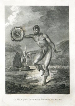 Antique A Man of the Sandwich Islands, Dancing (Hawaii) from Captain Cooks travels engra