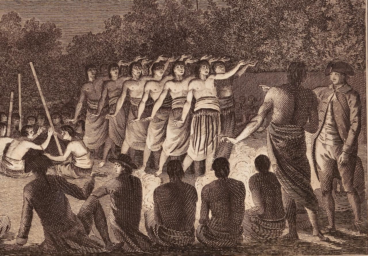 Una Danza Nocturna de Hombres en Tonga: Un grabado original del siglo XVIII, 3er viaje de Cook en venta 1