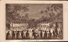 Antique A Night Dance by Men in Tonga: An Original 18th C. Engraving, Cook's 3rd Voyage