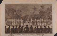 Antique A Night Dance by Women in Tonga: Original 18th C. Engraving, Cook's 3rd Voyage