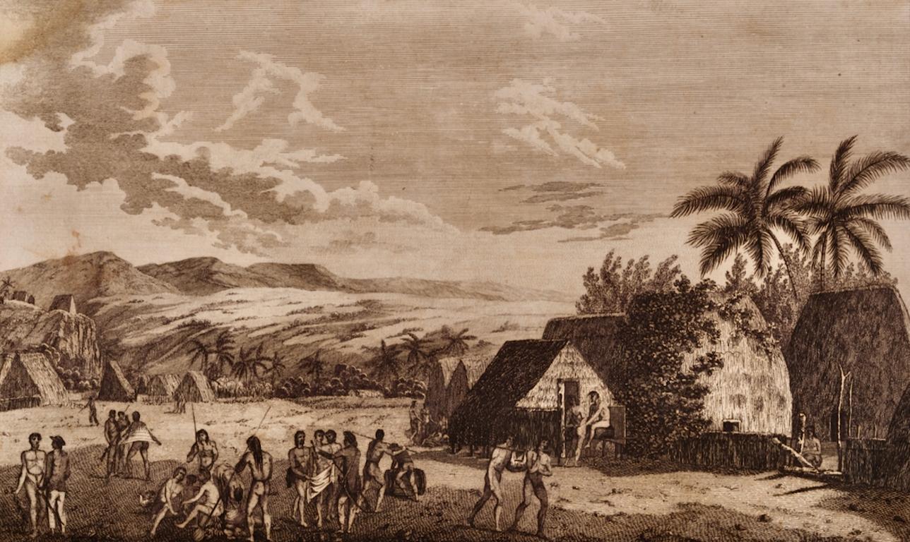 Una veduta di Kauai, Hawaii, vista dal Capitano Cook: Un'incisione originale del 18° secolo A.I.C. - Print di John Webber