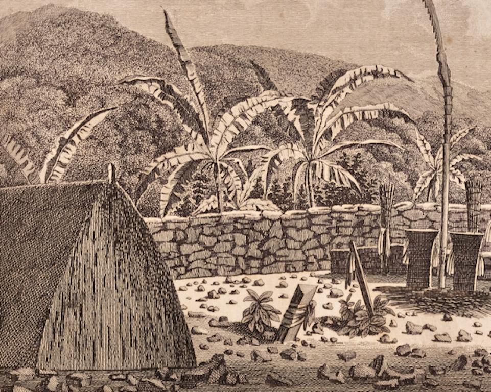 Veduta di Kauai, Hawaii, scoperta dal Capitano Cook: Incisione originale del 18° C. - Print Marrone di John Webber