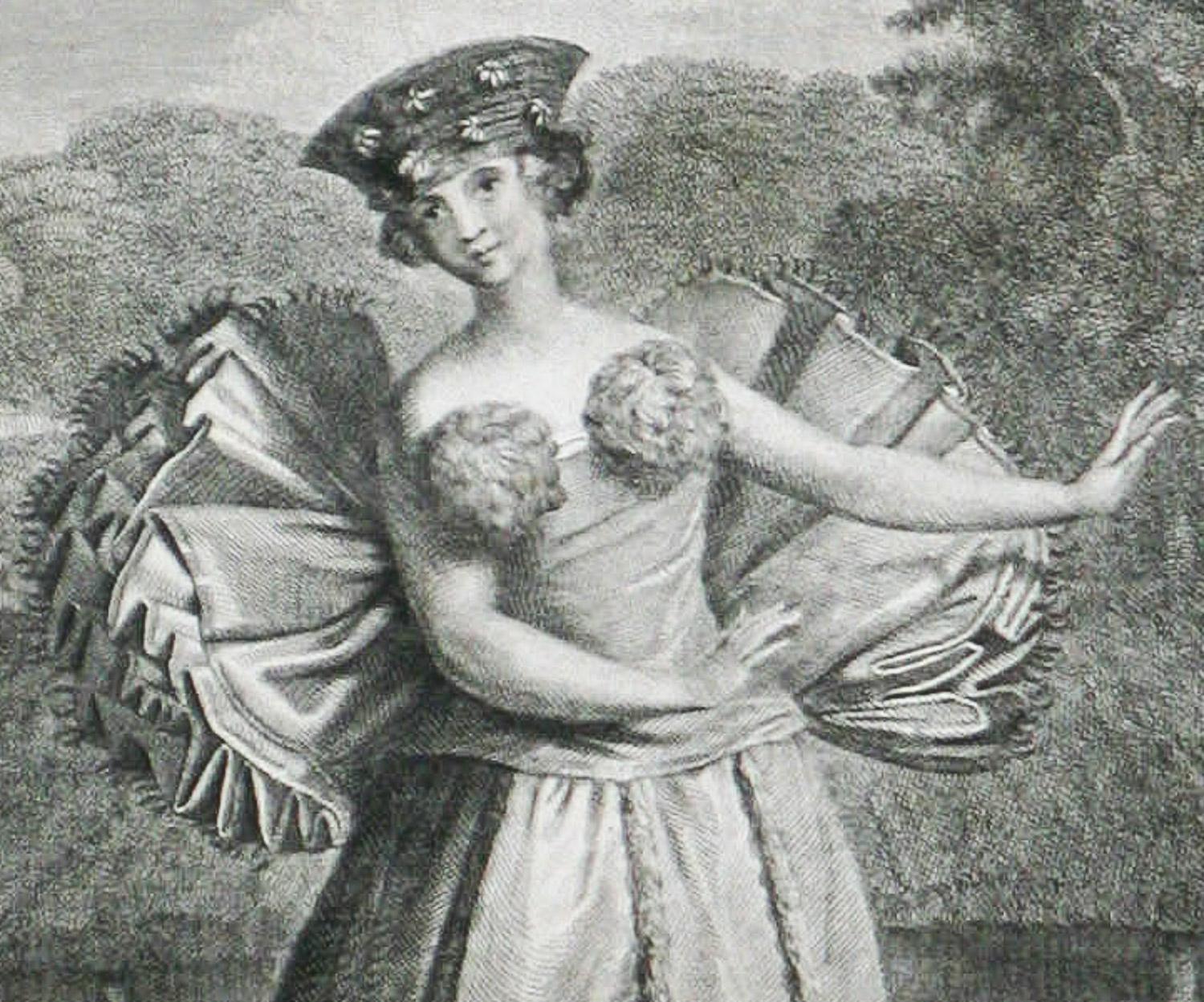 Eine junge Frau von Otaheite, tanzend (Tahiti) 1784 Kapitän Cooks Voyage von Webber – Print von John Webber