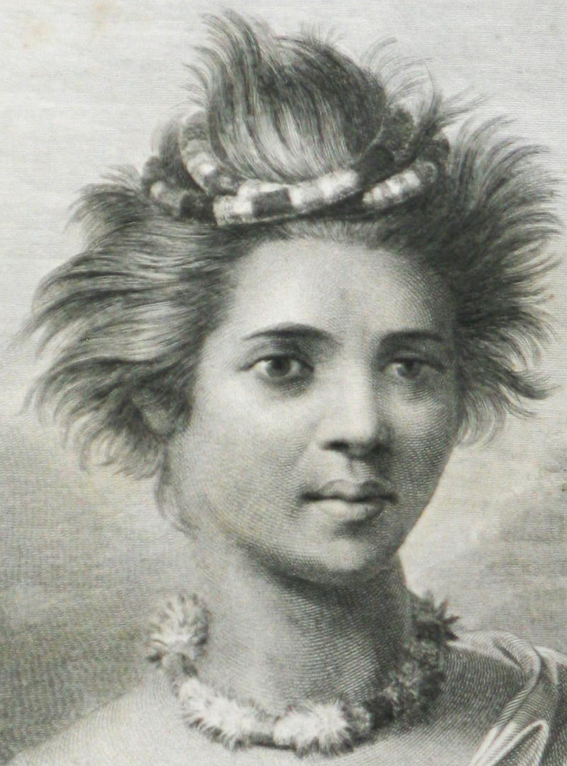 A Young Woman of the Sandwich Islands Captain Cooks travels engraving J. Webber - Print by John Webber