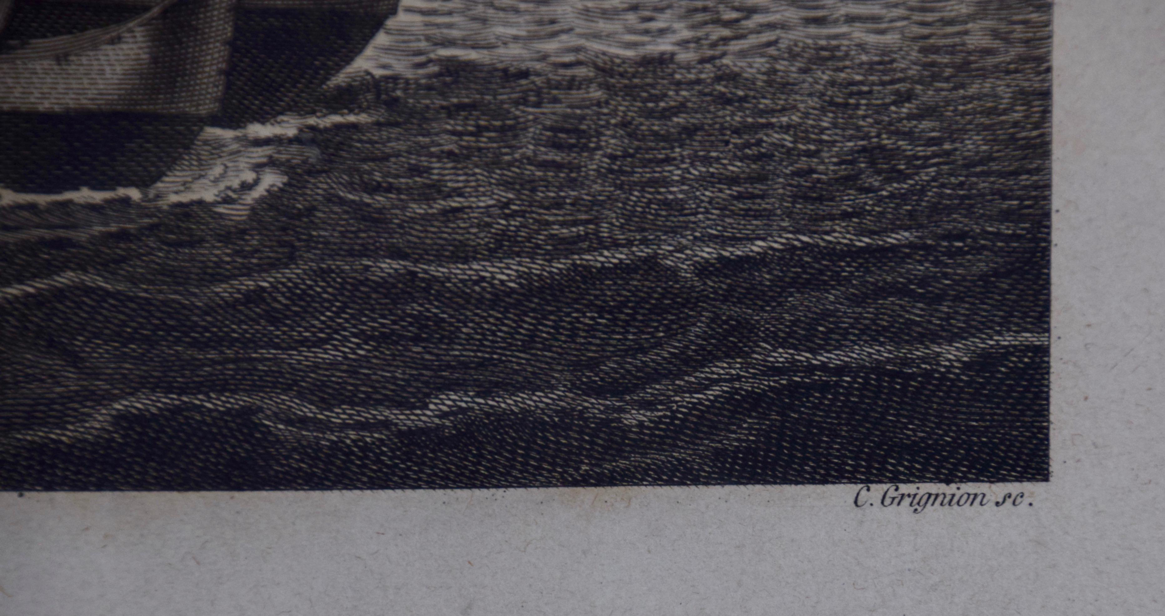 Sandwich Islands Canoe (Hawaii): Framed 18th C. Engraving Captain Cook's Journal - Gray Print by John Webber