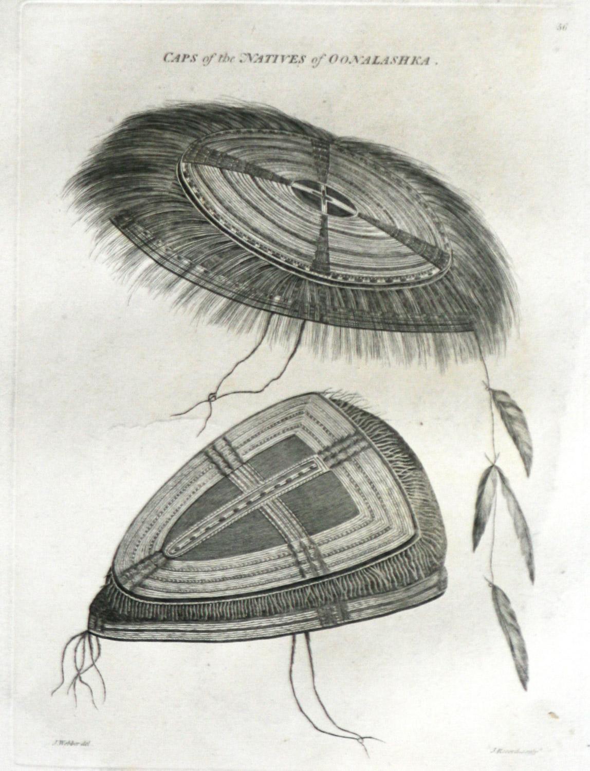 Caps of the Natives of Oonalashka (Alaska) is from the 1784 First Edition Atlas Accompanying Capt. James Cook and King; Third and Final Voyage of Captain James Cook. John Webber (1752-1793) was the official artist for the third voyage of Captain