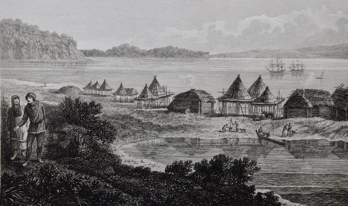 Kamtschatka, Russia: Engraving by J. Webber from Capt. Cook's 3rd Voyage Journal - Gray Landscape Print by John Webber
