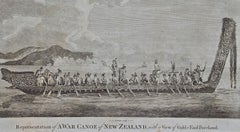 New Zealand War Canoe: Original 18th C. Engraving from Captain Cook's 1st Voyage