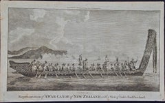 Antique New Zealand War Canoe: Original 18th C. Engraving from Captain Cook's 1st Voyage