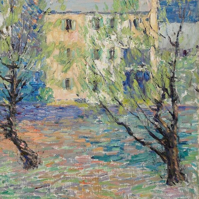 Spring Landscape - Gray Landscape Painting by John Wells James