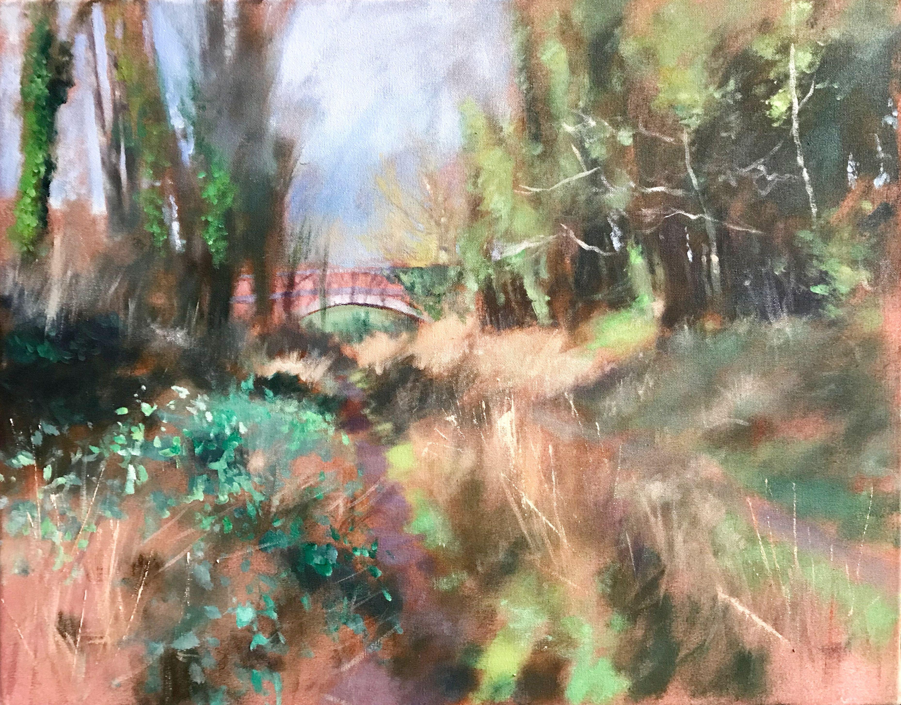Landscape Painting de John Welsh - Ferrocarril medio, Pintura, Óleo sobre lienzo