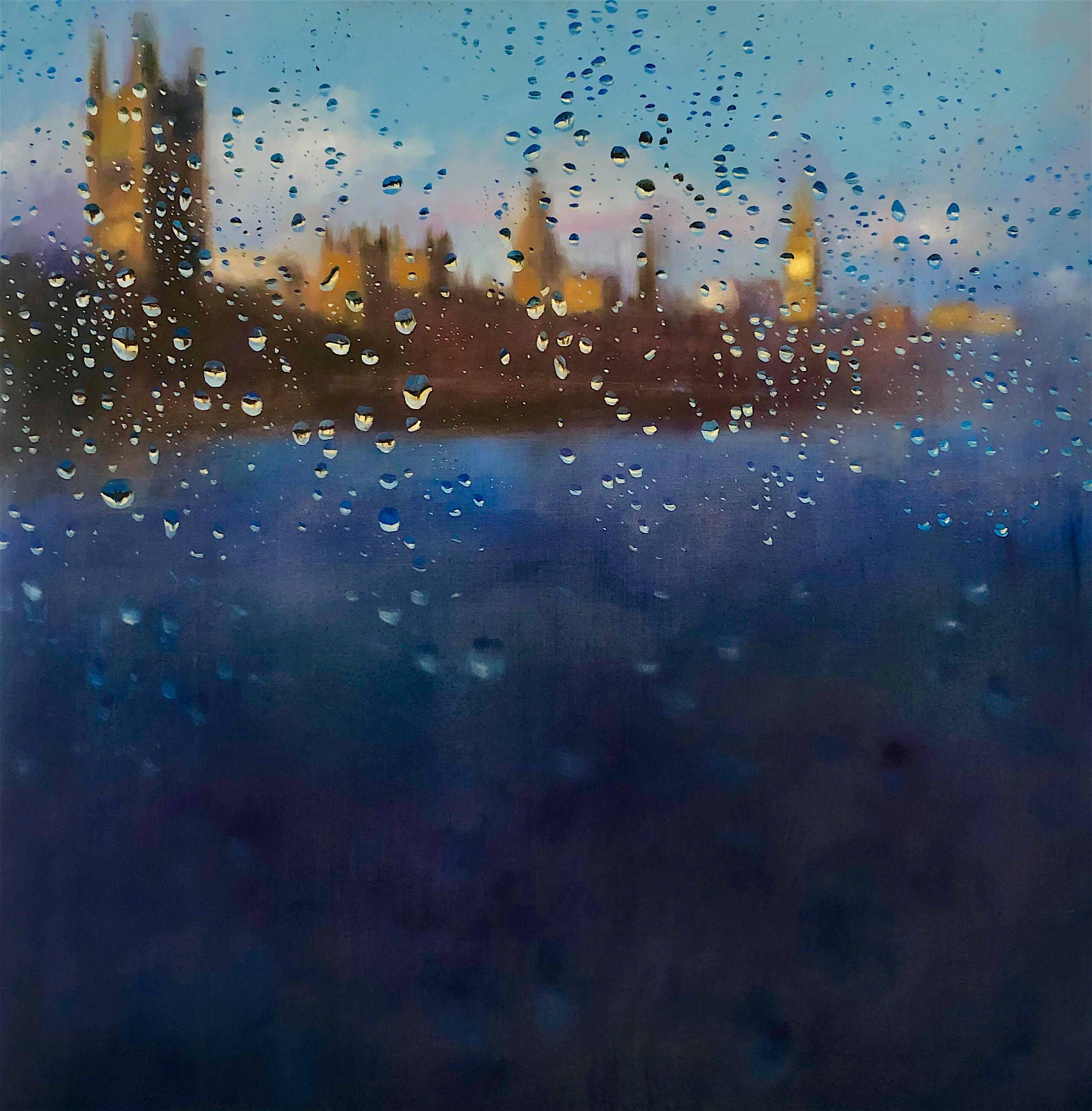 Storm of Parliament - Londoner Impressionismus Landschafts-Ölgemälde Architektur 