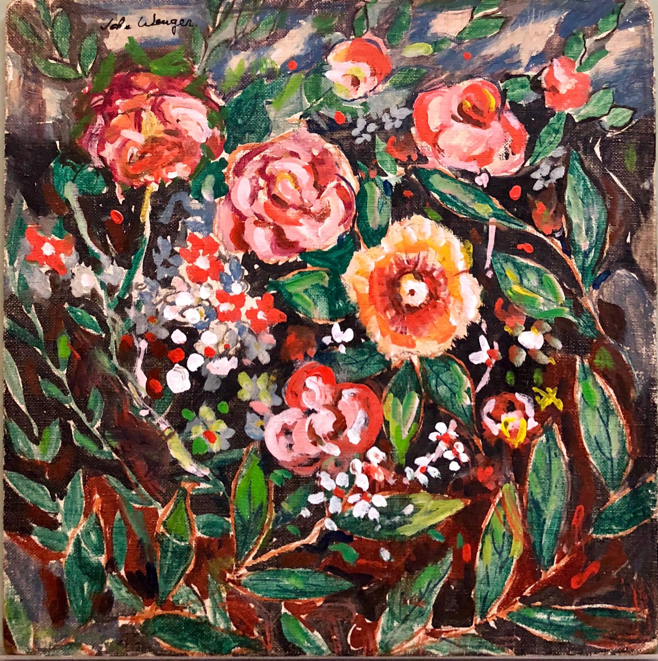 Wilde Blumen, lebhaftes, farbenfrohes, modernes Ölgemälde – Painting von John Wenger