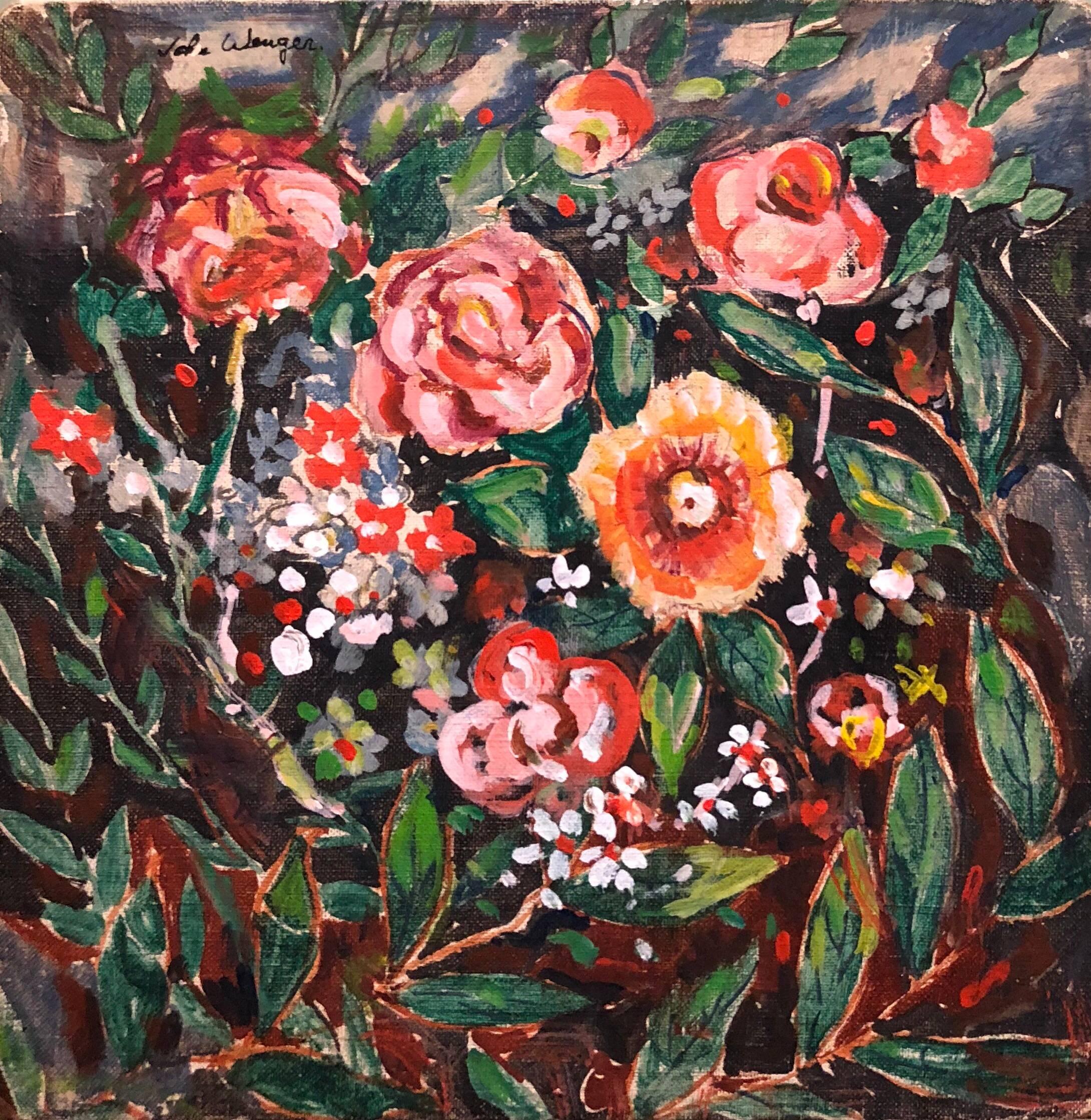 Peinture à l'huile moderniste aux fleurs sauvages colorées