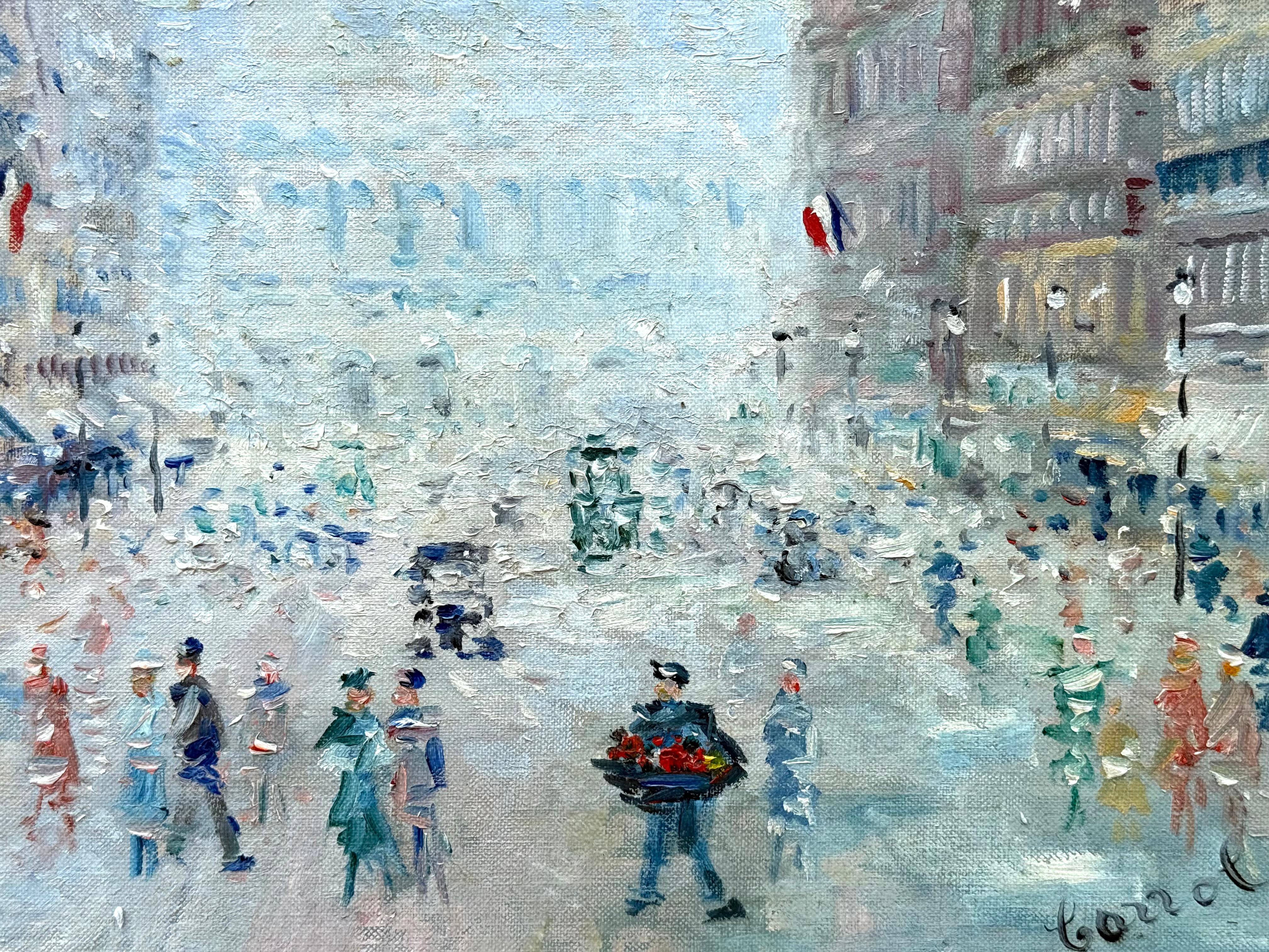 Peinture à l'huile originale sur toile d'artiste de la Place de la Concorde à Paris par l'artiste américain John Wesley Carroll.  Signé en bas à droite. L'état est très bon. Circa 1930.  Le cadre original en bois sculpté et en gesso est en bon état