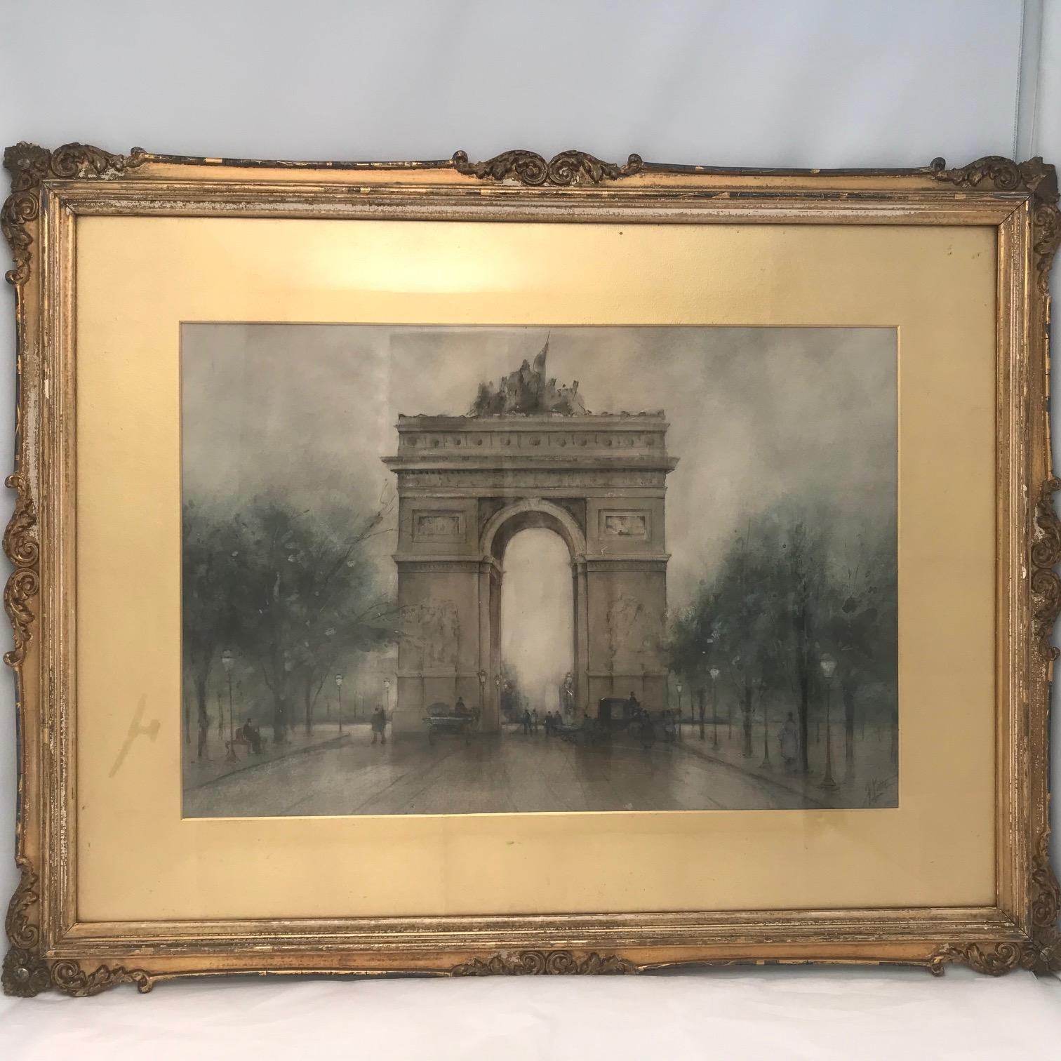 American John Wesley Little L' Arc de Triomphe, Watercolor
